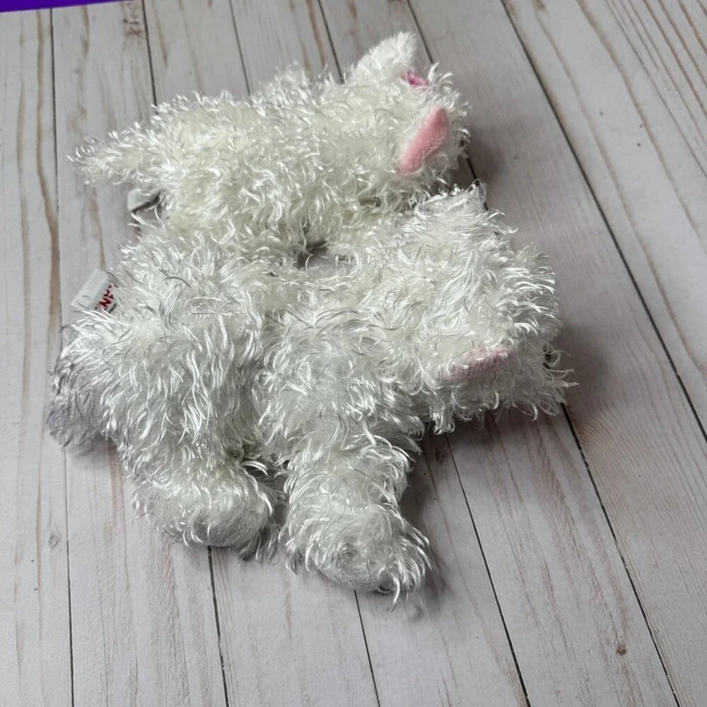 Lot of 2 Ganz White Terrier Dogs Puppy Plush Stuffed Animals with Pink Bow